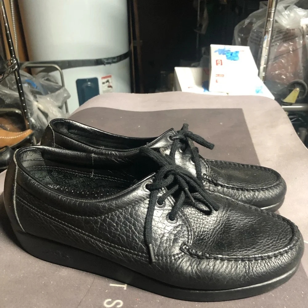SAS Amigo Men’s Black Leather Slip-On Lace oxfords Loafers Shoes Size 10.5W